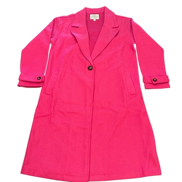 Haute Monde Longline Coat Size Large Hot Pink Side Pockets Single Button Closure - Picture 6 of 13